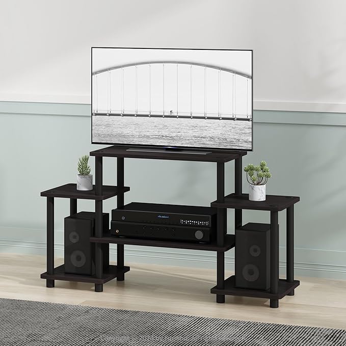 Furinno Turn-N-Tube No Tools Entertainment Center Round Square corner Dark Walnut11257DWN