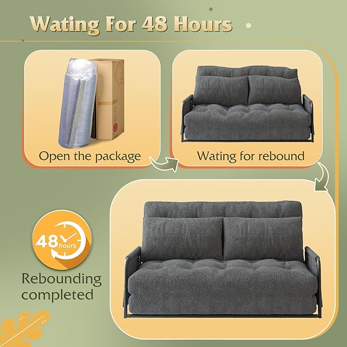 WLIVE Futon Sofa Bed Floor Chair with Adjustable Backrest Bean Bag Bed for Adults with Armrest Pillow Low Profile for Living Room Reading Bedroom Loveseat Grey