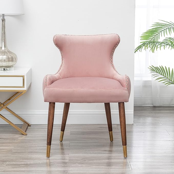 Pink Velvet Accent Chair with Nailhead Trim - Contemporary Style Chair for Living Room or Office