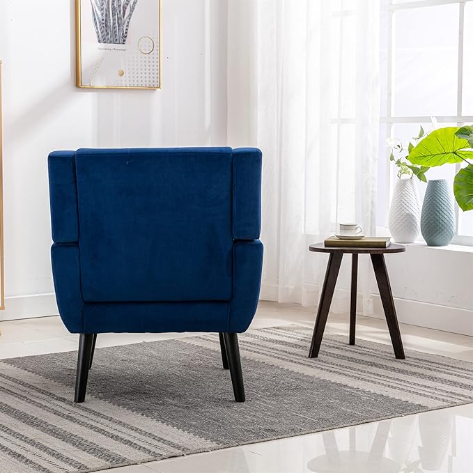 Generic Modern Soft Velvet Material Ergonomics Accent Chair Living Room Chair Bedroom Chair Home Chair with Black Legs for Indoor Home Blue