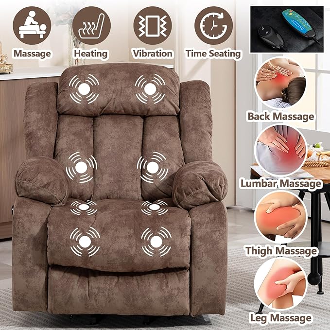 Power Lift Recliner Chair for Elderly Electric Recliner Chair with Massage and Heat Lift Recliner with Side Pocket &amp USB Charge Port for Living Room (Brown)