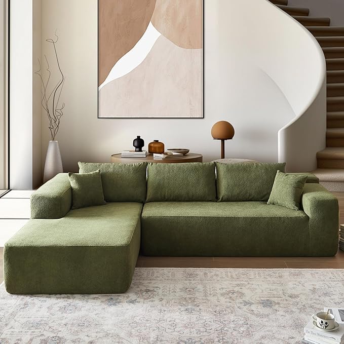 106 Cloud Sectional Couches for Living RoomL Shaped Boneless Couch with Comfy ChaiseModular Sofa with Deep Seat No Assembly RequiredGreen