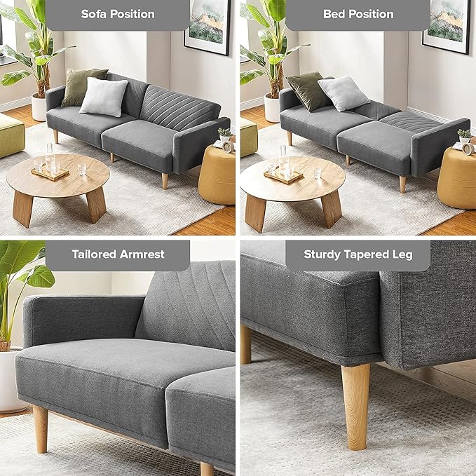 mopio 76.4 Futon Sofa Bed Couch Loveseat Sleeper Sofa Mid Century Modern Futon Couch Sofa Cama Couches for Living Room (Dark Gray Fabric)