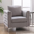Modern Velvet Armchair Tufted Button Accent Chair Club Chair with Steel Legs for Living Room BedroomGrey