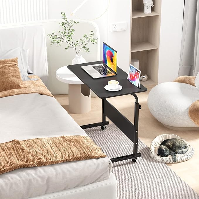 SDHYL Mobile Side Table with Wheels Adjustable Height C Table with Phone Holder &amp Storage 23.6 Inch Portable Rolling Desk for Sofa Bedroom Living Room Home Office
