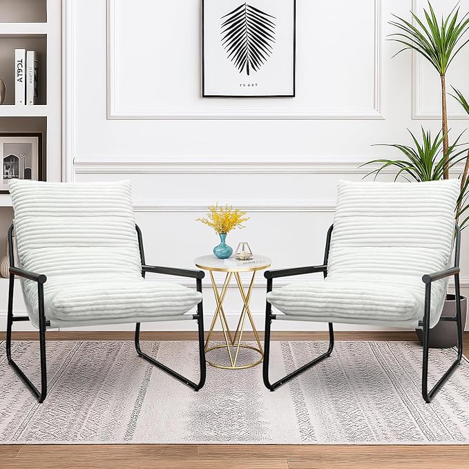 tantohom Sling Accent Chair Arm Chair Living Room Chair with Metal FrameReading Accent ChairModern Bedroom Chair for Bedroom Living Room and Office. (White)