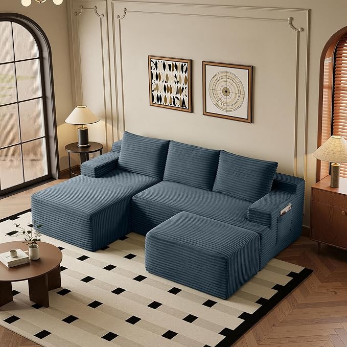 96''Sectional Couches for Living RoomModern Modular Sectional SofaUpholstered Boneless Couch Comfy Cloud Couch with L Shaped Chaise (Dark Grey 96''W Left Facing Chaise+Ottoman)