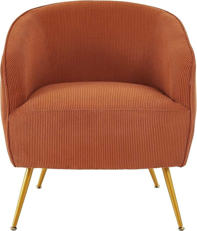 Modern Corduroy Accent Chair with Gold Metal Legs Channel Back Design and Soft Upholstery Comfortable Seating for Living Room Bedroom or Office Cinnamon Brown