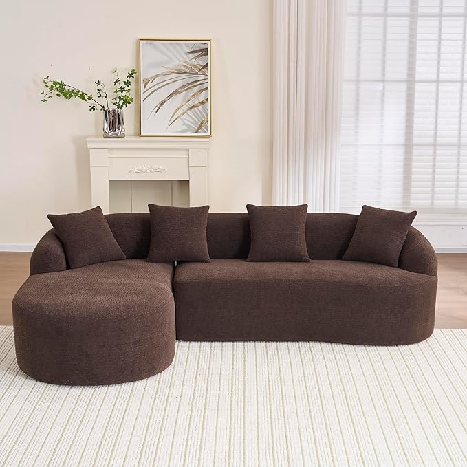 Oversized Sectional Sofa with Chaise with 4 Throw Pillows 99 Modern Luxury Chenille 4-Seater Sofa Extra Wide Seat L-Shape Curved Cloud Couch for Living Room Antique Brown