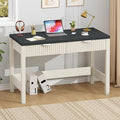 Fluted Computer Desk with 2 Drawers 39 Inch Small Computer Desk with Storage Compact Writing Study Desk for Small Spaces Black and White