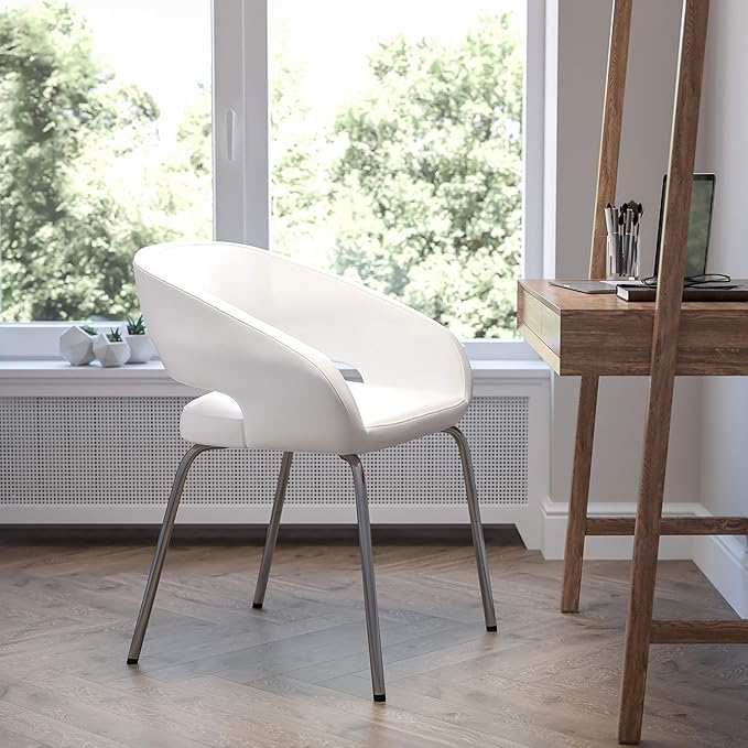 Flash Furniture Fusion Series LeatherSoft Upholstered Side Reception Chair Retro Padded Lounge Chair for Living Room or Office White