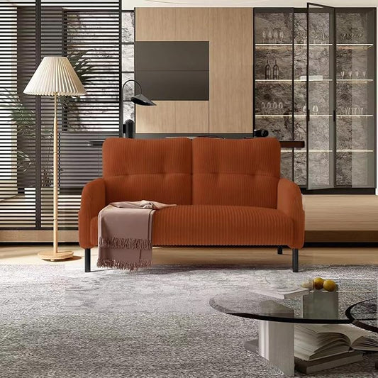 47'' Small Loveseat Sofa Comfy Corduroy Love Seat Couch for Small Spaces 2 Seater Sofa Office Couch with Solid Wood Legs for Living Room Bedroom Apartment (Orange)