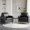 STHOUYN Black Faux Leather Accent Chair Set of 2 with Arms Modern Small Accent Office Chair Waiting Room Chairs for Living Room Bedroom with Metal Legs