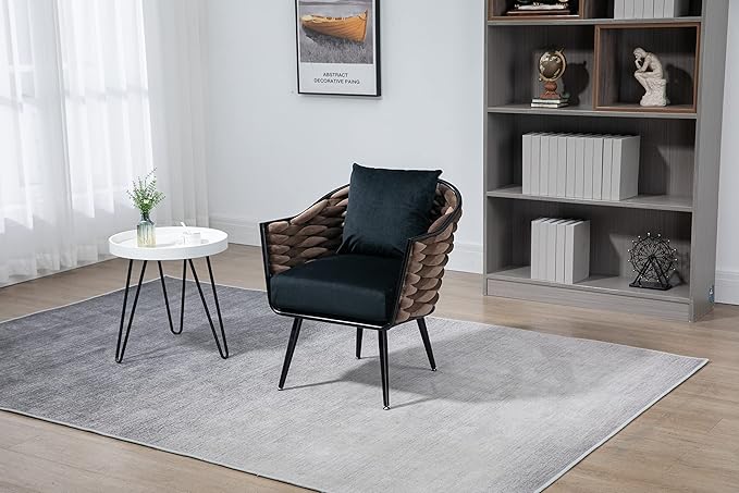 Velvet Accent Chair Modern Upholstered Armchair Tufted Chair with Metal Frame Single Leisure Chairs for Living Room Bedroom Office Balcony