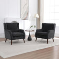 Accent Chair for Living RoomMid Century Modern Wingback Chair for BedroomUpholstered Armchair with Lounge Seat and Wood Legs for Office Apartment Small Room 2PCS Black
