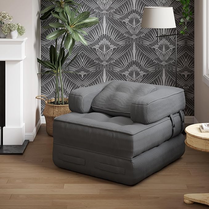 Folding Sofa Bed - Adults Convertible Sleeper Chair for Living Room Bedroom Grey