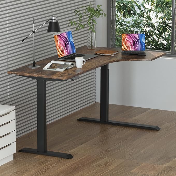 Fromann Standing Desk Frame Electric Height Adjustable Desk Legs Sit Stand Up Table Base Dual Motor L Shaped Corner with USB for Home and Office (Black)