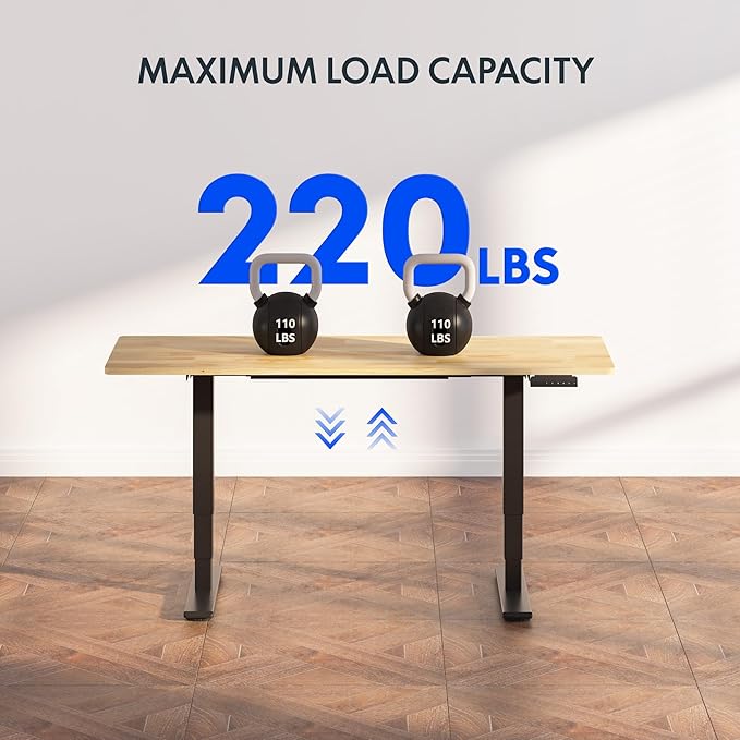 FlexiSpot E6 Solid Wood 3-Stage Dual Motor 71 x 30 Electric Standing Desk Holds 220 lbs Adjustable Height w/ Memory Presets Butcher Block Rubberwood Desktop &amp Black Frame Ships in 2 Boxes