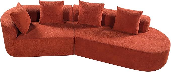 Merax 2-Piece 116 L-Shaped Modular Sectional Sofa Set 4 Seat Fully Assembled Curved Upholstery Couch with High-Density Compressed Sponge Chaise Lounge &amp 4 Pillows for Living Room Orange