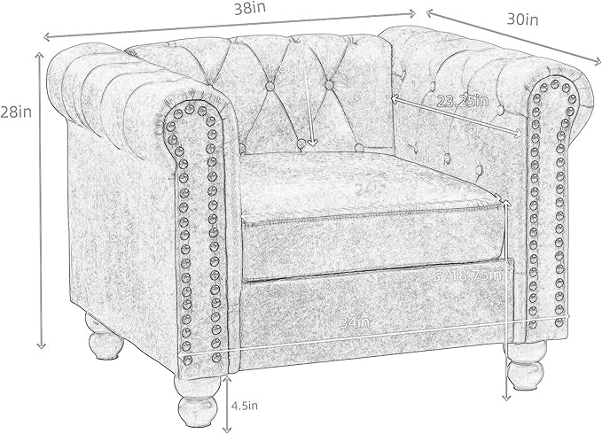 Velvet Chesterfield Chair Club Chair Tufted Single Sofa Couch for Living Room Accent Armchair with Nailhead Trim Green