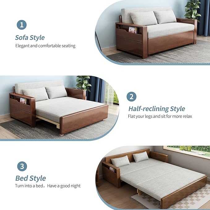 70.8 Modern Grey Convertible Sofa Sleeper Plush 3-in-1 Reversible Chaise Sectional Pull Out Bed with Pillows Durable Solid Wood Frame for Living Room Apartment Office Guest Room