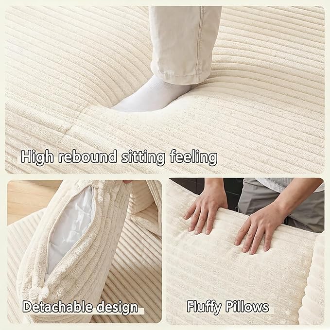 102 L-Shaped Modular Corduroy Cloud Sofa 3-Seater with Reversible Chaise Beige Memory Foam Cushion No Assembly Required