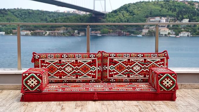 Loveseat Floor Cushions Custom Floor Sofas Arabic Majlis Reading Nook Single Sofa Turkish Sofa Sectional Sofa Entryway Sofa (Red)