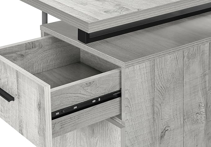 Monarch Specialties I 7763 Computer Desk Home Office Laptop Left Right Set-up Storage Drawers 48 L Work Metal Laminate Grey Black Contemporary