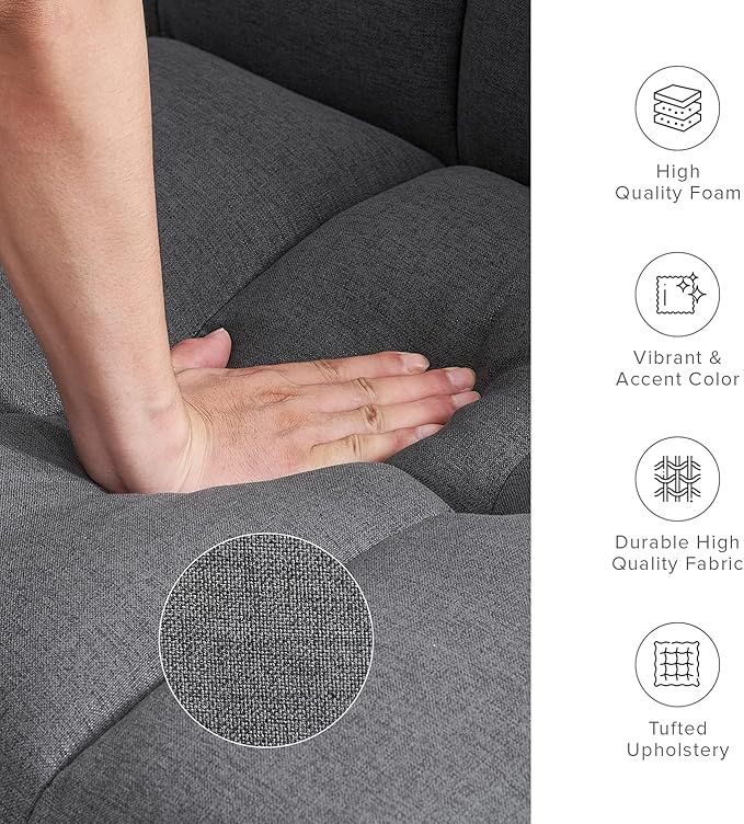 mopio Aaron 76.8 Couch Small Futon Sofa Bed Sleeper Loveseat Mid Century Modern Futon Couch Sofa Cama Couches for Living Room Bedroom (Dark Grey Fabric)