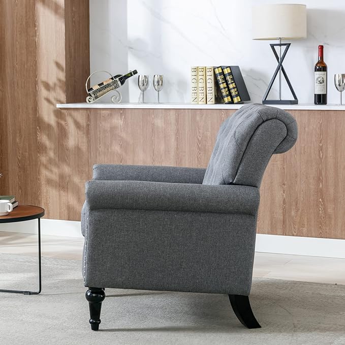 Upholstered Accent ChairsMid Century Armchair Sofa ChairsComfy Living Room ChairButton Tufted Reading Chair for Living Room BedroomStudy (1 Dark Grey)