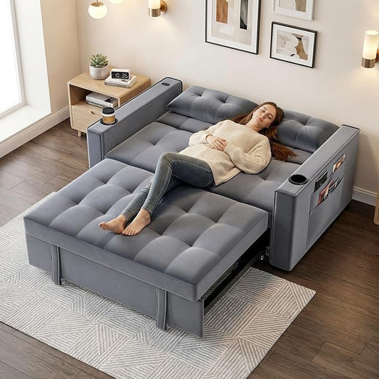 70 Convertible Sofa Couch 3-in-1 Pull Out Sleepers Sofa Bed with Charging Station Cup Holders &amp Side Pocket Adjustable Backrest Folding Loveseat Floor Couch for Small Space Living Room Apartmen