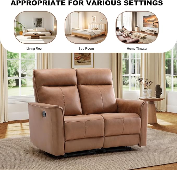 EBELLO Faux Leather Manual Loveseat Recliner 2 Seat Reclining Sofa Chair Dual Recliner Couch for Living Room Meeting Room Brown