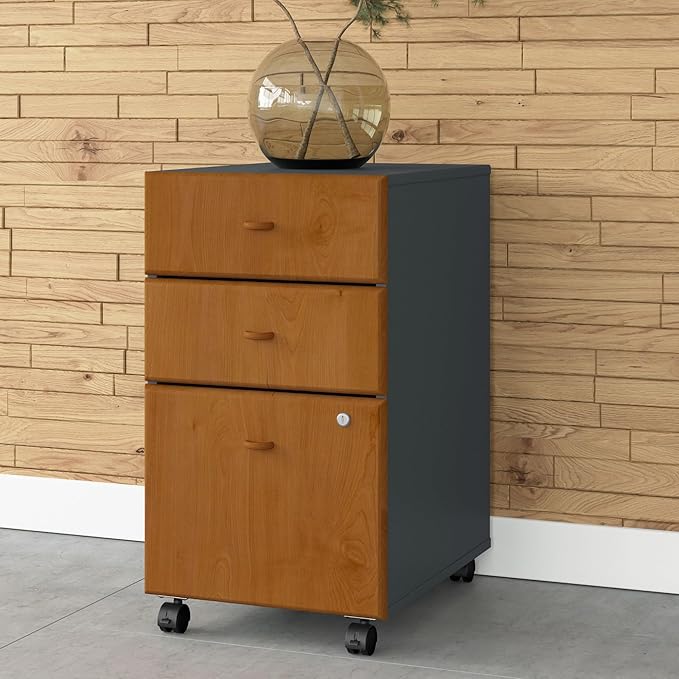 Bush Business Furniture Series A 3 Drawer Mobile File Cabinet Natural Cherry/Slate