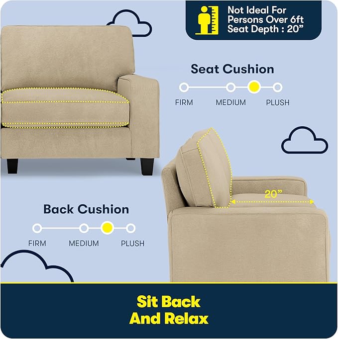 Serta Palisades 73 Track Arm Sofa Easy Care Polyester Soft Pillow Back Pocket Coil Seat Cushions Removable Covers Loveseat or Couch for Small Spaces Living Rooms or Bedrooms Sand Beige