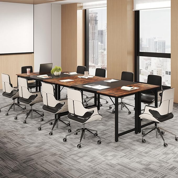 GOFLAME 63” Computer Desk Set of 6 Heavy Duty Metal Frame Laptop Table Writing PC Table Rectangle Home Office Desk Conference Table Meeting Room Boardroom Desk Working Task Desk for Study