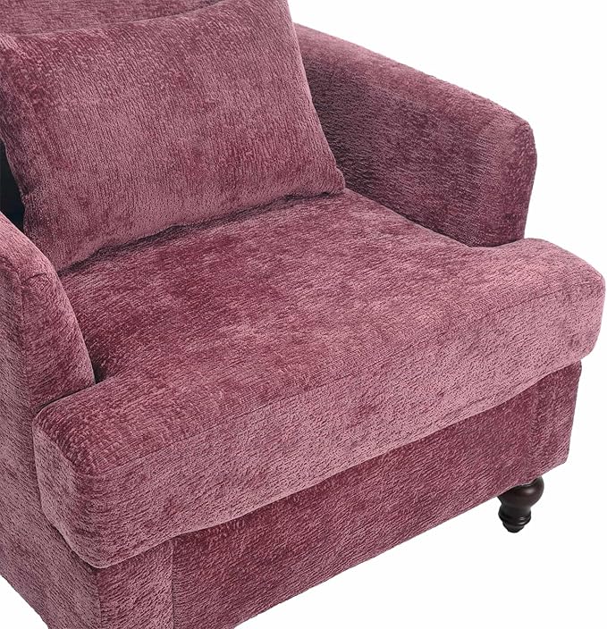 Wood Frame Armchair Modern Accent Chair Lounge Chair for Living RoomTufted Club Chair Mid Century Modern Arm Chairs with Studded Solid Wood Frame for Bedroom Reading(Wine red Chenille)