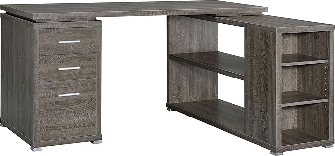 Coaster Home Furnishings - Yvette - Engineered Wood - 3-Drawer Computer Desk with File Cabinet and L-Shaped Desk with 5 Adjustable Compartments - Home Office - 60-Inch - Weathered Grey - 800518