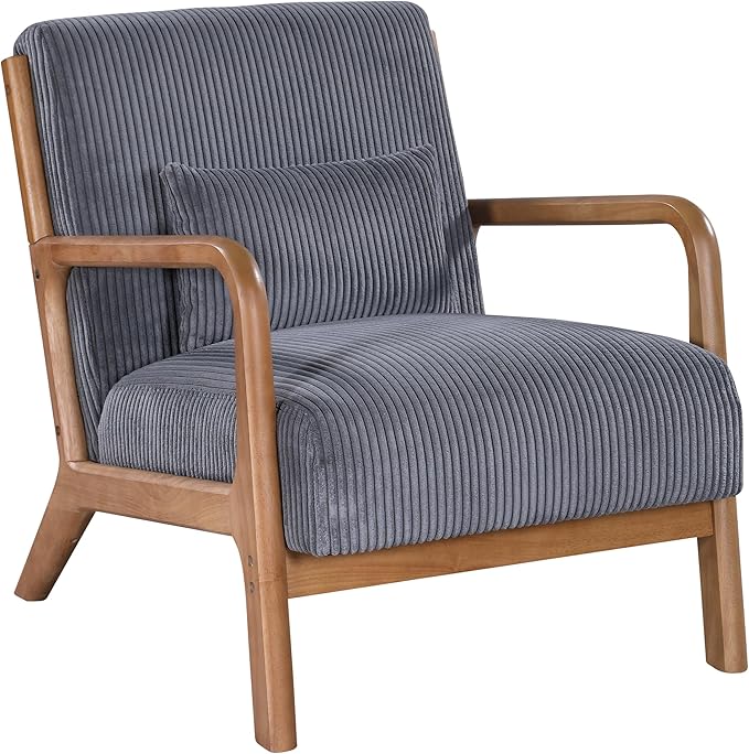 Modern Accent ChairsWaiting Room Chairs with Solid Wood Frame &amp Soft CushionArm Chair with Accent Pillows for Living Room BalconyBedroom (Gray)