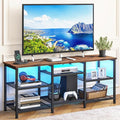 YGEOMER TV Stand for TVs Up to 55 Inches Entertainment Center with Power Outlet and LED Lights Open Storage Shelves TV Media Console Table for Living Room and Bedroom Rustic Brown