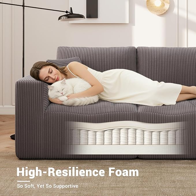 Modern Single Boneless Sofa Couches for Living Room - 39 Cloud Couch - Easy Assembly Cozy Corduroy Convertible Full Sponge Compression Sofas for House Apartment(Grey)