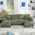 114.2 U-Shaped Sectional Sofa for Living Room Corduroy U-Shaped Couch with Double Chaises 4-Seater Comfy Cloud Sofa for Home Furniture Office &amp Small Space (Green)
