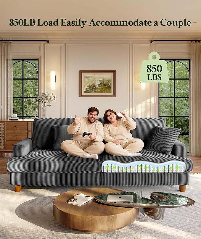87.2 Couches for Living Room Comfy Grey Couch 7.5 Extra Thick Cushion Sofas for Living Room Tool-Free Setup Loveseat Sofa 848lbs Support Corduroy Couch for Bedroom Apartment Office