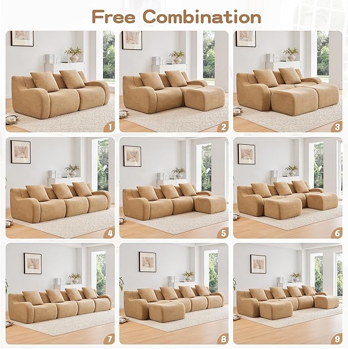 Oversized Modular Couches 148 Inch Sectional Boneless Sofa with Deep Seat 4 Seater Couches for Living Room Apartment No Assembly Required (Camel)