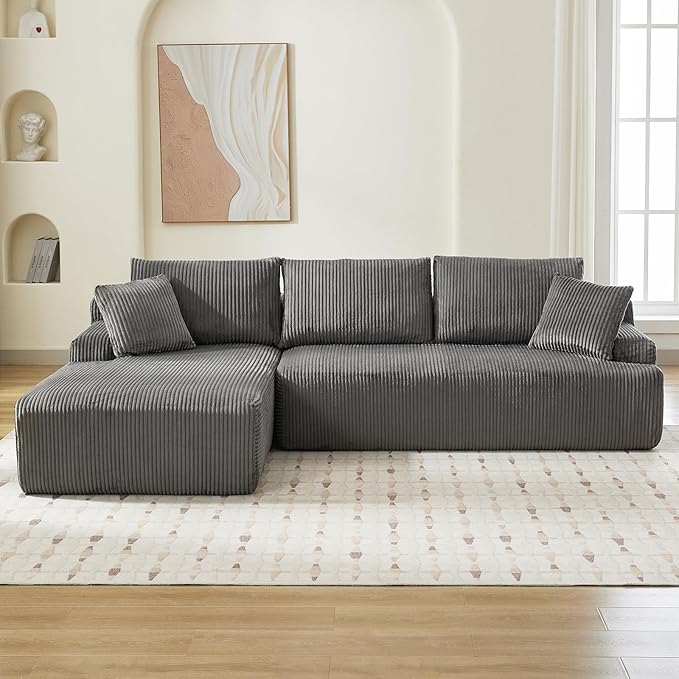 106” Modular Sectional Sofa Cloud Sectional Couch with L-Shape Chaise/Deep Seat/Armrest/Plush Corduroy Fabric No Assembly Required Space-Saving Boneless Compression Sleeper Sofa for Living Room