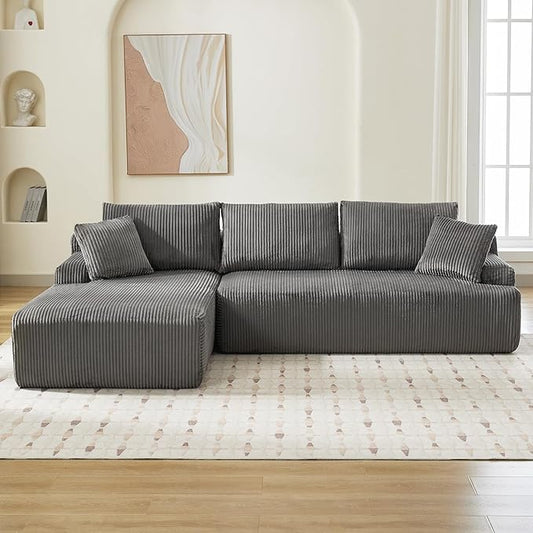 Sectional Cloud Boneless Couch 106 Modern Comfy L-Shape Corner No Assembly Required Convertible Compression Sleeper Modular Sofa with Corduroy Fabric Deep Seat Loveseat + Chaise for Living Room