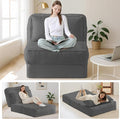 Single Convertible Sofa Bed with Fixed Frame &amp Thickened Cushion Boneless Couch Folding Chair Bed with 5-Position Adjustable Backrest Pull-Out Futon with Pillow for Small Spaces ApartmentGrey