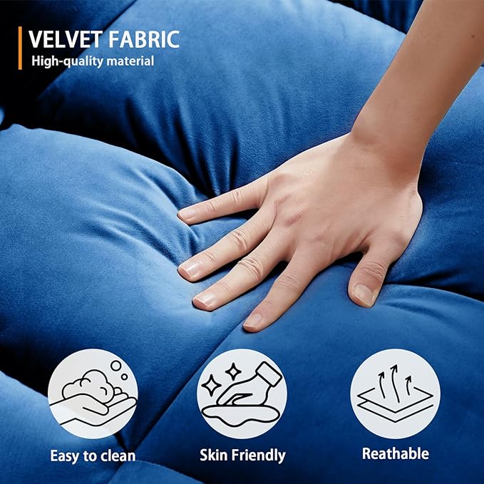 3 in 1 Folding Convertible Sofa Bed 55'' Pull Out Couch Bed with Side Pocket Velvet Fabric Loveseat Sleeper Sofa with Adjustable Backrest Easy AssemblyPerfect for Living Room Blue