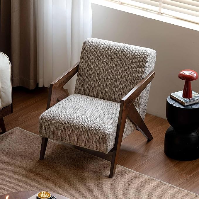 YESWOOD Solid Wood Reading Armchair Removable Washable Cover High-Resilience Foam Ergonomic Living Room Bedroom Balcony Chair (Grey)