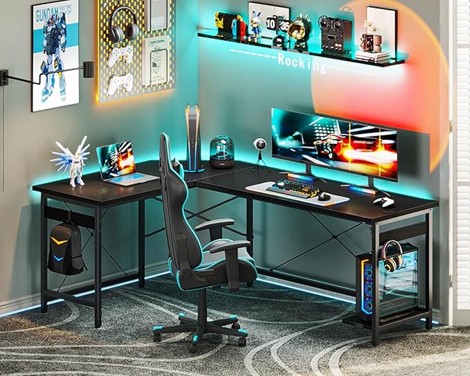 Coleshome 66 L Shaped Gaming Desk Corner Computer Desk Sturdy Home Office Computer Table Writing Desk Larger Gaming Desk Workstation Black