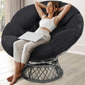 46 Giant Oversized Rattan Papasan Chair with Cushion and Frame for Adults Fluid 360° Swivel Waterproof Grey Frame with Black Cushion